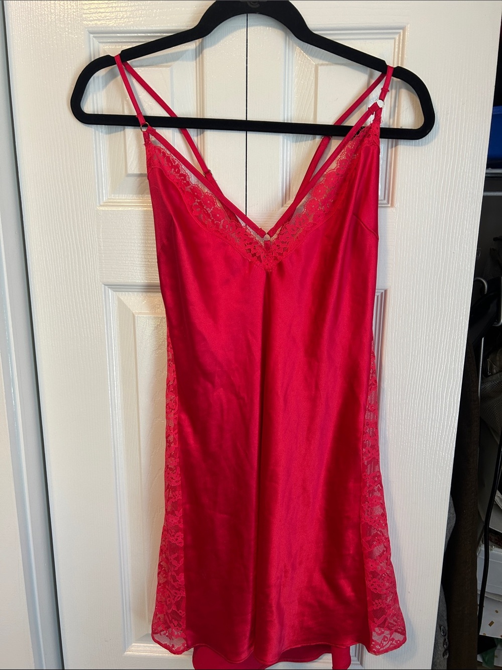 Victoria's Secret Hot Pink Satin Lace Chemise